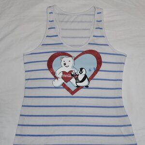 CUTE COCA COLA BEAR & PENGUIN TANK TOP SHIRT SIZE JUNIOR MEDIUM - SPARKLY HEART